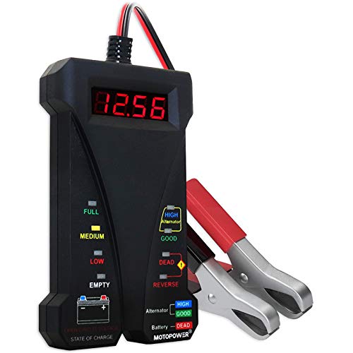 MOTOPOWER 12V Digitale Batterietester Voltmeter Ladesystem-Analysator mit LCD-Display und LED-Anzeige - Schwarz