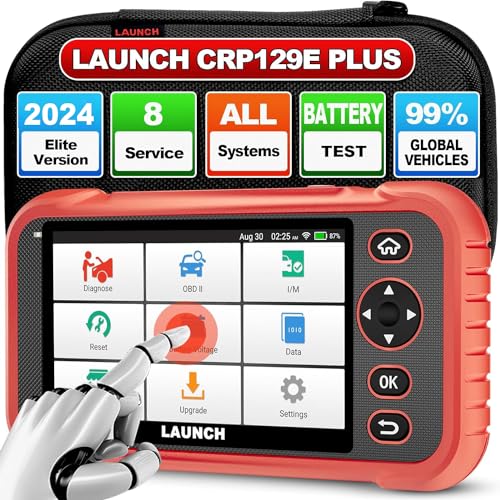 LAUNCH CRP129E Plus OBD2 dispositivo de diagnóstico Todo el escáner del sistema con 8 reset, ABS / inyector de codificación / aceite / válvula del acelerador / EPB / DFP / SAS / TPMS reset / balanceo de la batería, la actualización de por vida WiFi, 2024 modelos *