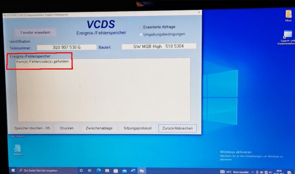 Keine Fehlercodes gefunden im VCDS