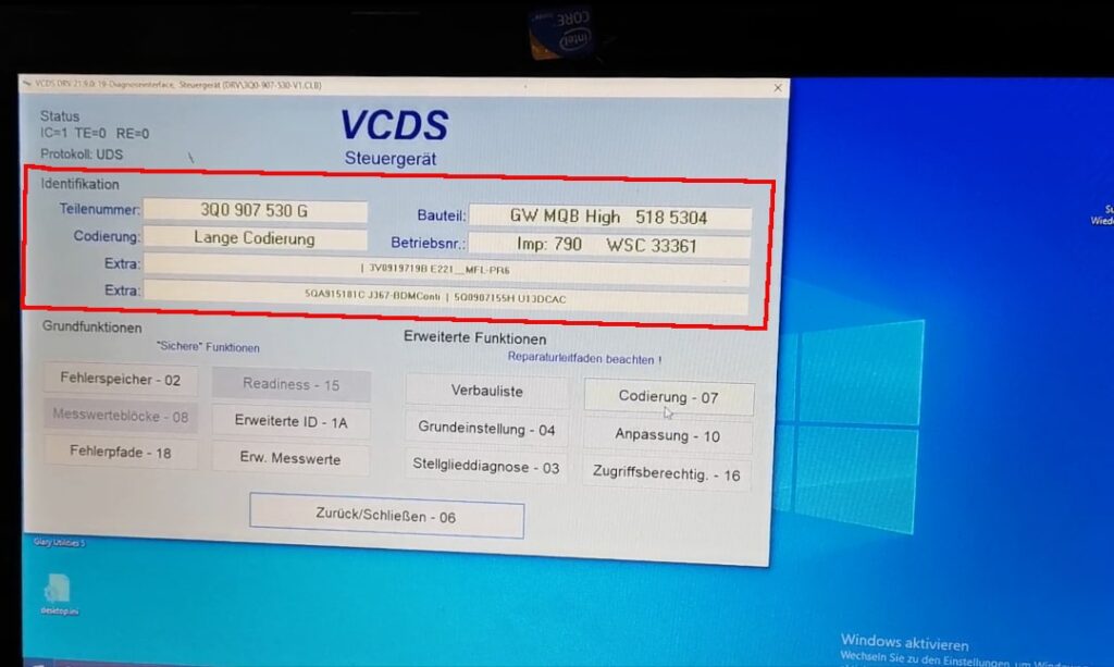 Steuergerät-Identifikation, VCDS