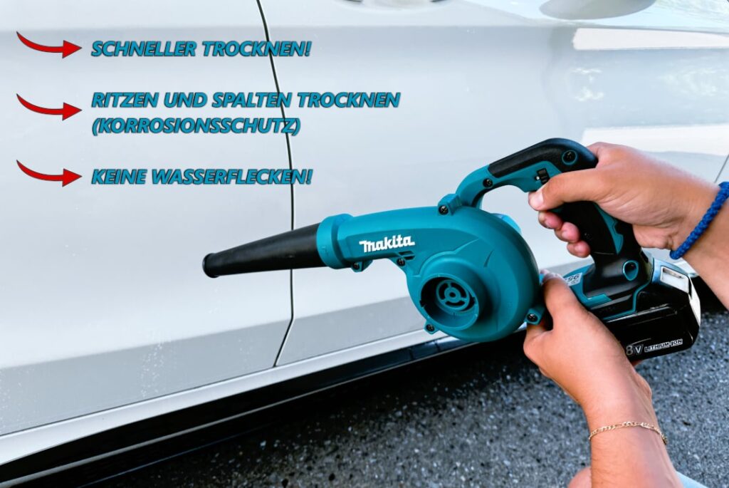 Auto trocknen mit Makita DUB185Z Gebläse