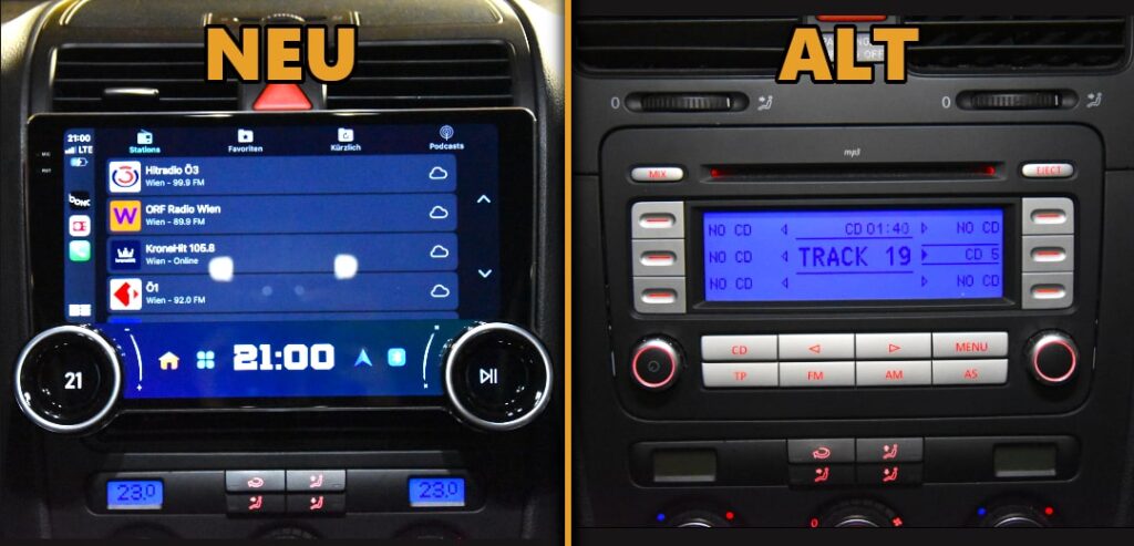 Vergleich neues und altes Radio: Golf 5 original vs Urvolax Android 13 Autoradio (UR92A)